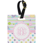 Girly Girl Plastic Luggage Tag - Square w/ Monogram