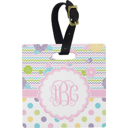 Girly Girl Plastic Luggage Tag - Square w/ Monogram