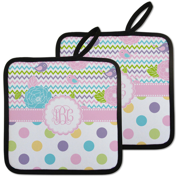 Custom Girly Girl Pot Holders - Set of 2 w/ Monogram