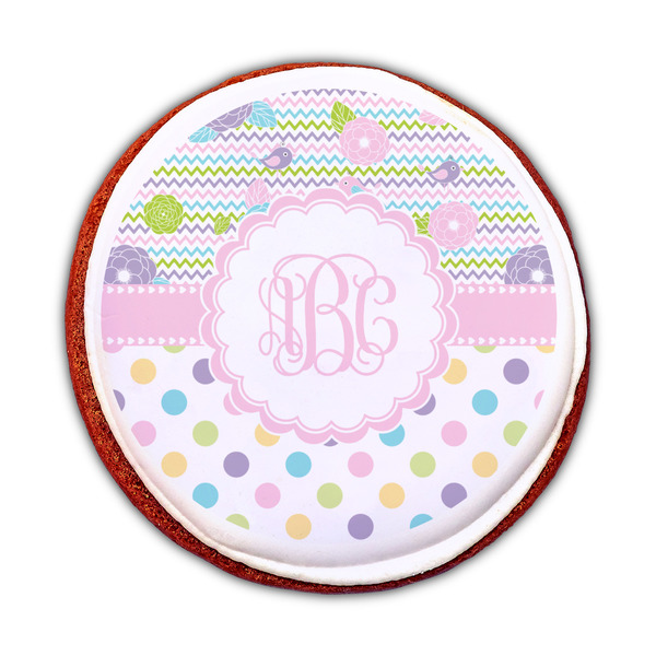 Girly Girl Printed Icing Circle - Medium - On Cookie