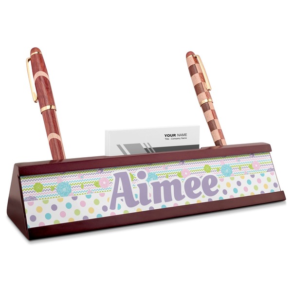 Custom Girly Girl Red Mahogany Nameplate with Business Card Holder (Personalized)