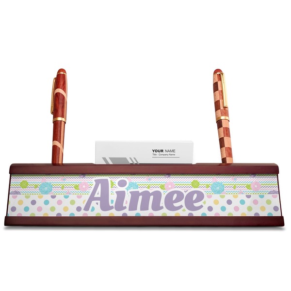 Girly Girl Red Mahogany Nameplates with Business Card Holder - Straight
