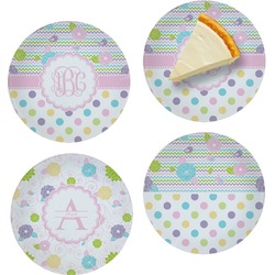 Girly Girl Set of 4 Glass Appetizer / Dessert Plate 8" (Personalized)