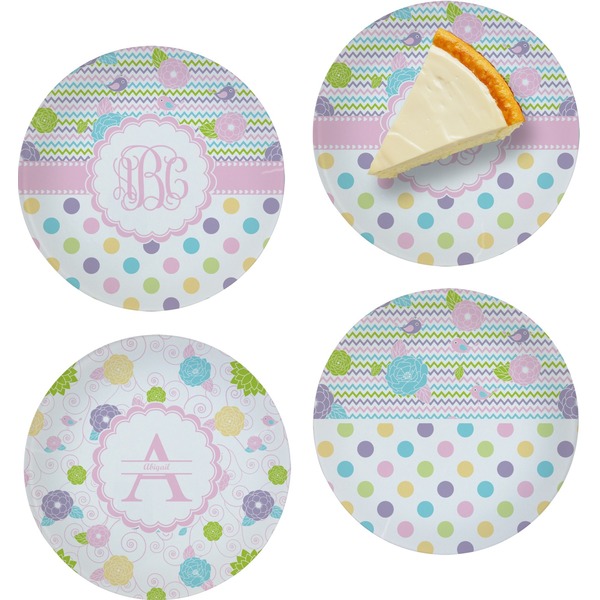 Custom Girly Girl Set of 4 Glass Appetizer / Dessert Plate 8" (Personalized)