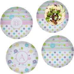 Girly Girl Set of 4 Glass Lunch / Dinner Plate 10" (Personalized)