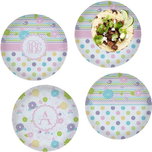 Custom Girly Girl Set of 4 Glass Lunch / Dinner Plate 10" (Personalized)