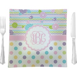 Girly Girl 9.5" Glass Square Lunch / Dinner Plate- Single or Set of 4 (Personalized)