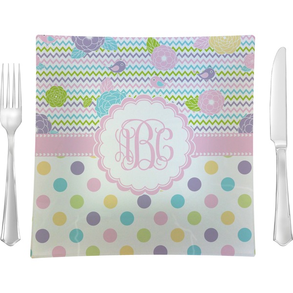 Custom Girly Girl 9.5" Glass Square Lunch / Dinner Plate- Single or Set of 4 (Personalized)