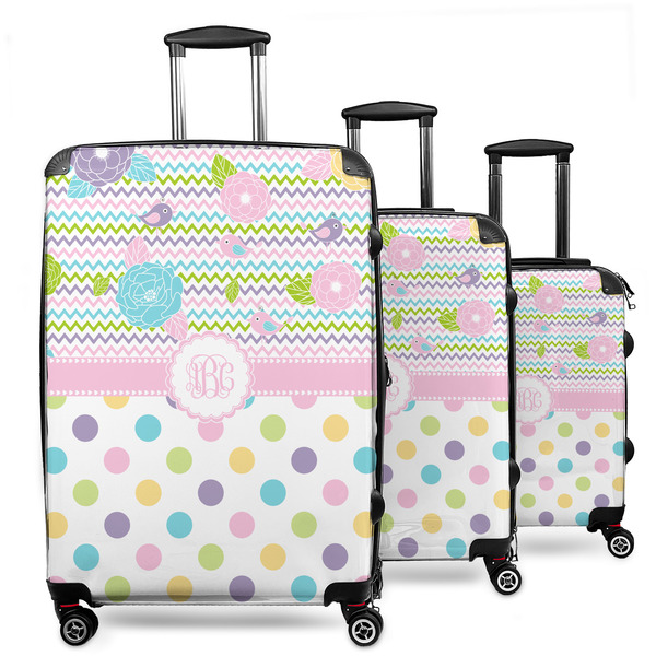 Custom Girly Girl 3 Piece Luggage Set - 20" Carry On, 24" Medium Checked, 28" Large Checked (Personalized)