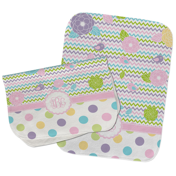 Girly Girl Two Rectangle Burp Cloths - Open & Folded