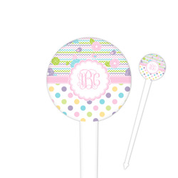 Girly Girl 4" Round Plastic Food Picks - White - Double Sided (Personalized)