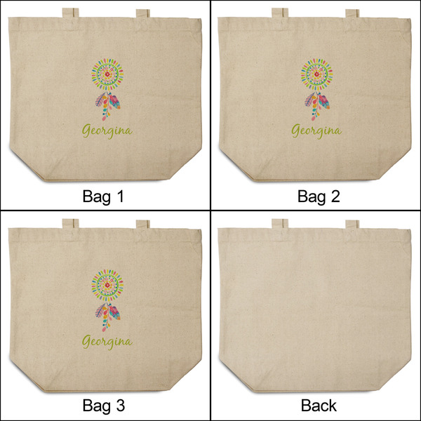 Dreamcatcher 3 Reusable Cotton Grocery Bags - Front & Back View