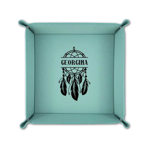 Dreamcatcher 6" x 6" Teal Leatherette Snap Up Tray - FOLDED UP