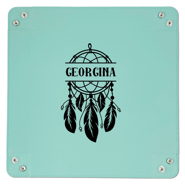 Dreamcatcher 9" x 9" Teal Leatherette Snap Up Tray - APPROVAL