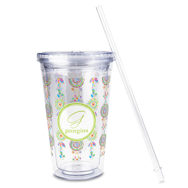 Dreamcatcher Acrylic Tumbler - Full Print - Front straw out