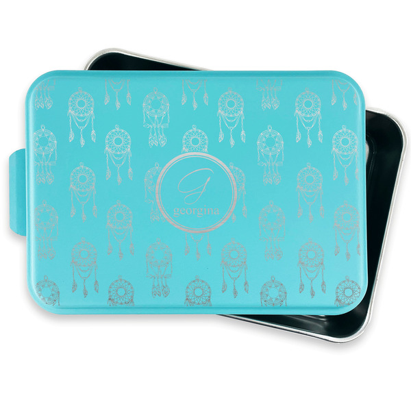 Dreamcatcher Aluminum Baking Pan - Teal Lid - FRONT w/ lid off