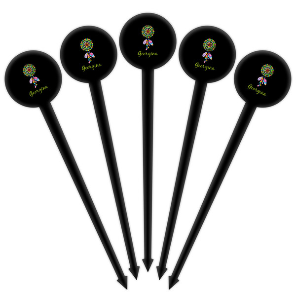 Dreamcatcher Black Plastic 4" Food Pick - Round - Fan View
