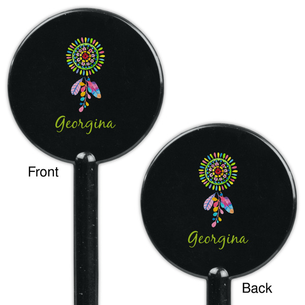 Dreamcatcher Black Plastic 5.5" Stir Stick - Double Sided - Round - Front & Back
