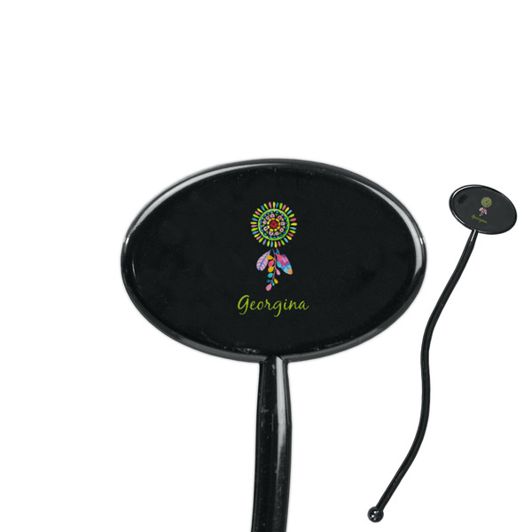 Custom Dreamcatcher 7" Oval Plastic Stir Sticks - Black - Single Sided (Personalized)