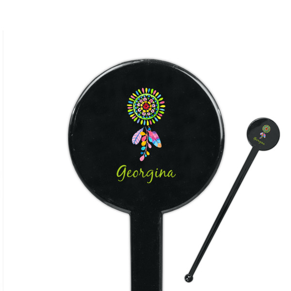 Custom Dreamcatcher 7" Round Plastic Stir Sticks - Black - Single Sided (Personalized)