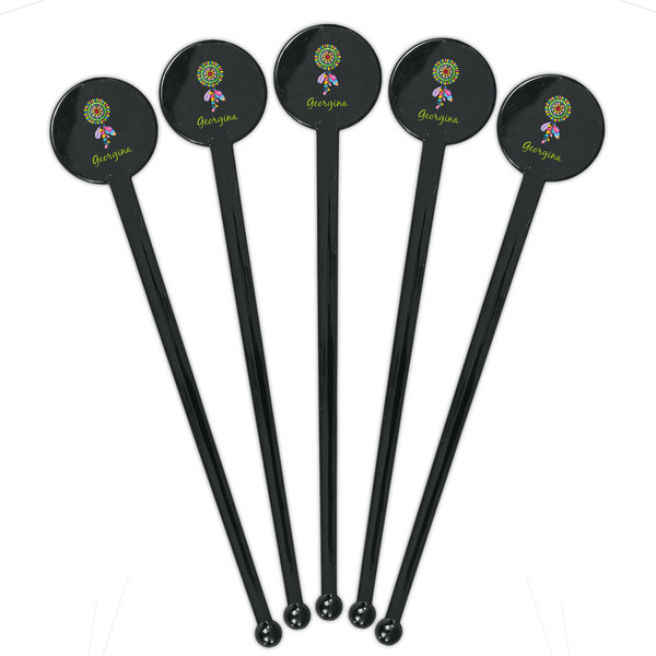 Dreamcatcher Black Plastic 7" Stir Stick - Round - Fan View