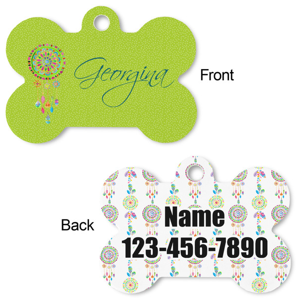 Dreamcatcher Bone Shaped Dog Tag - Front & Back