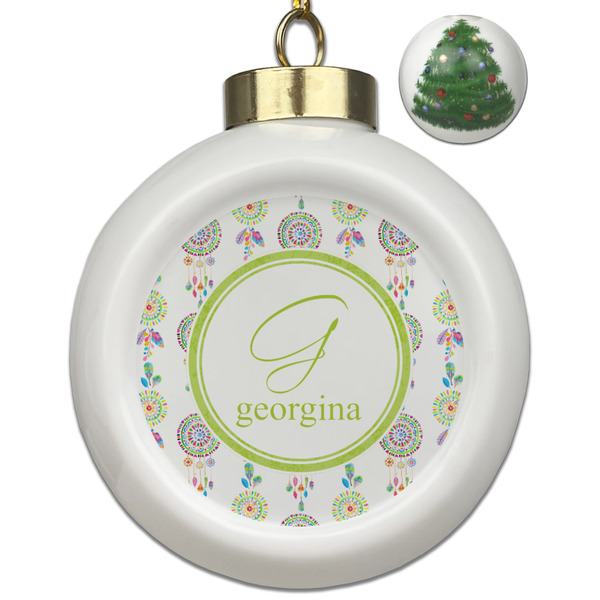 Custom Dreamcatcher Ceramic Ball Ornament - Christmas Tree (Personalized)