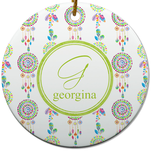 Custom Dreamcatcher Round Ceramic Ornament w/ Name and Initial