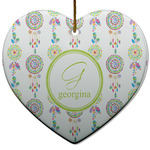 Dreamcatcher Heart Ceramic Ornament w/ Name and Initial