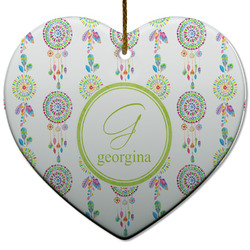Dreamcatcher Heart Ceramic Ornament w/ Name and Initial