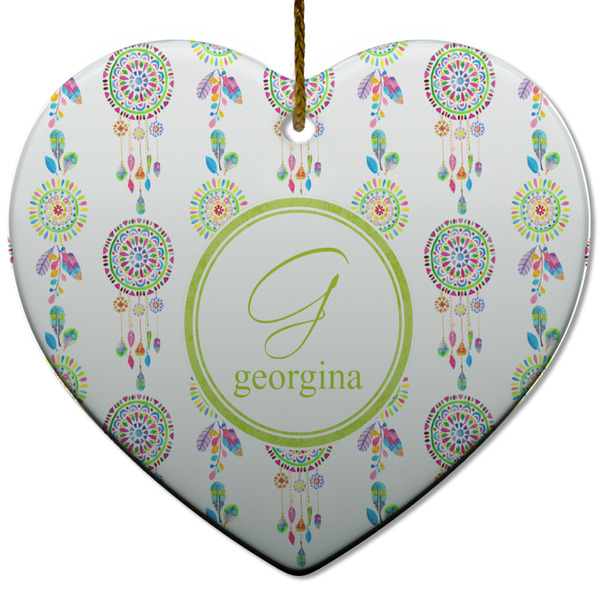 Custom Dreamcatcher Heart Ceramic Ornament w/ Name and Initial
