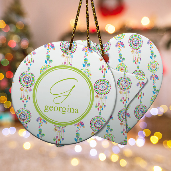 Custom Dreamcatcher Ceramic Ornament w/ Name and Initial