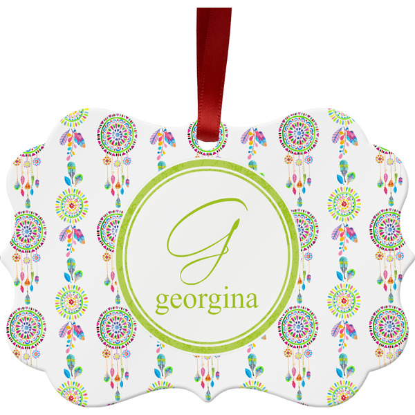 Custom Dreamcatcher Metal Frame Ornament - Double Sided w/ Name and Initial