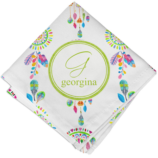 Custom Dreamcatcher Cloth Cocktail Napkin - Single w/ Name and Initial