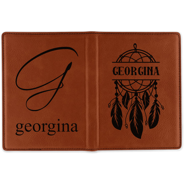 Dreamcatcher Cognac Leather Passport Holder Outside Double Sided - Apvl