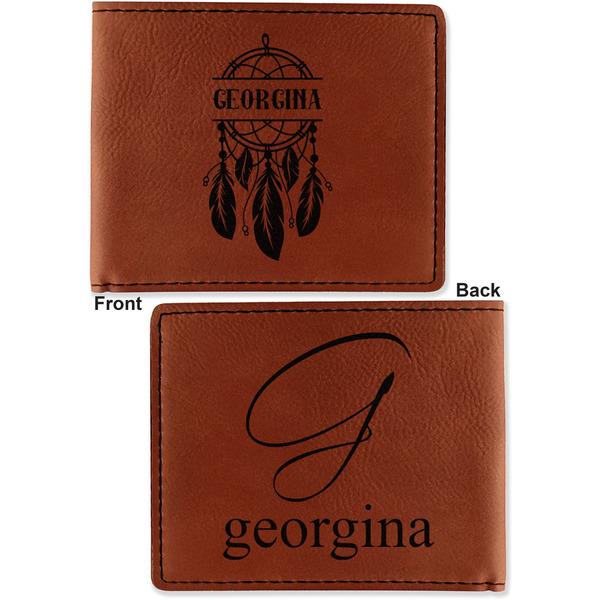 Dreamcatcher Cognac Leatherette Bifold Wallets - Front and Back