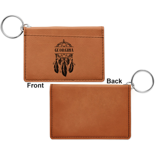 Dreamcatcher Cognac Leatherette Keychain ID Holders - Front Apvl