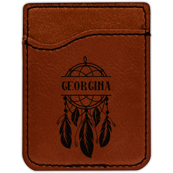 Dreamcatcher Cognac Leatherette Phone Wallet close up