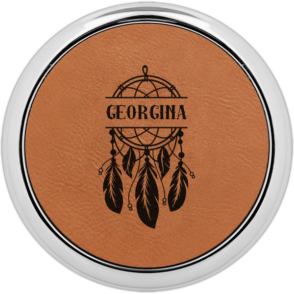 Custom Dreamcatcher Set of 4 Leatherette Round Coasters w/ Silver Edge (Personalized)