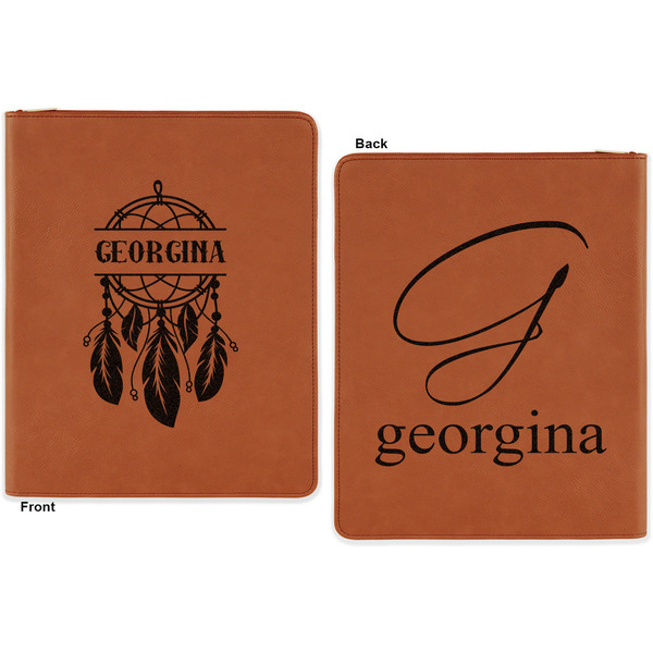 Dreamcatcher Cognac Leatherette Zipper Portfolios with Notepad - Double Sided - Apvl