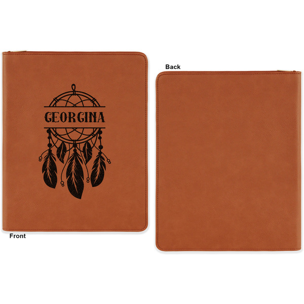 Dreamcatcher Cognac Leatherette Zipper Portfolios with Notepad - Single Sided - Apvl