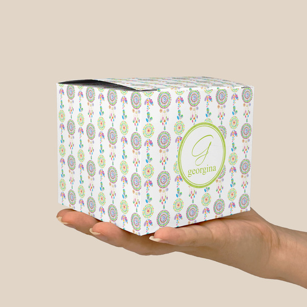 Dreamcatcher Cube Favor Gift Box - On Hand - Scale View