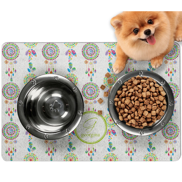 Custom Dreamcatcher Dog Food Mat - Small w/ Name and Initial