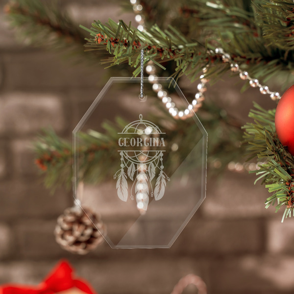 Dreamcatcher Engraved Glass Ornaments - Octagon (Lifestyle)