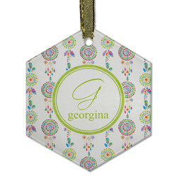 Dreamcatcher Flat Glass Ornament - Hexagon w/ Name and Initial