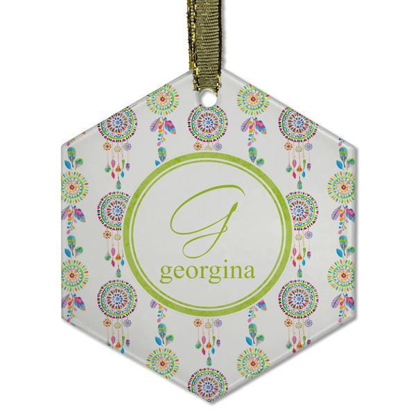 Dreamcatcher Frosted Glass Ornament - Hexagon