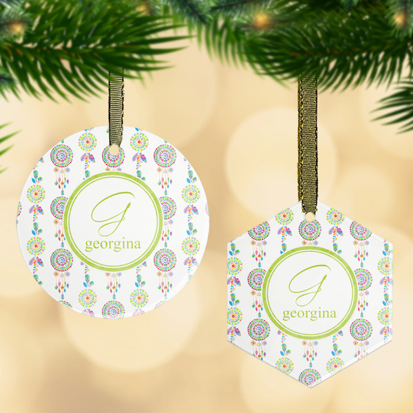 Custom Dreamcatcher Flat Glass Ornament w/ Name and Initial