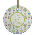 Dreamcatcher Flat Glass Ornament - Round w/ Name and Initial