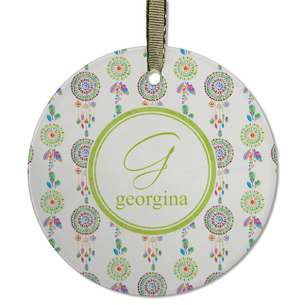 Custom Dreamcatcher Flat Glass Ornament - Round w/ Name and Initial