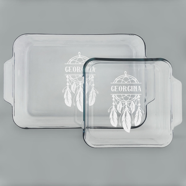Custom Dreamcatcher Set of Glass Baking & Cake Dish - 13in x 9in & 8in x 8in (Personalized)